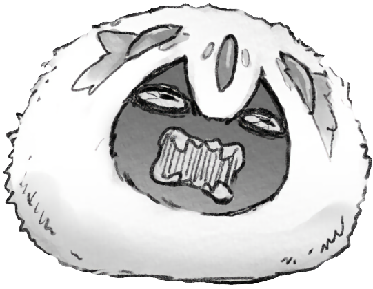 Transparent image of Faputa in ball form while angrily yelling